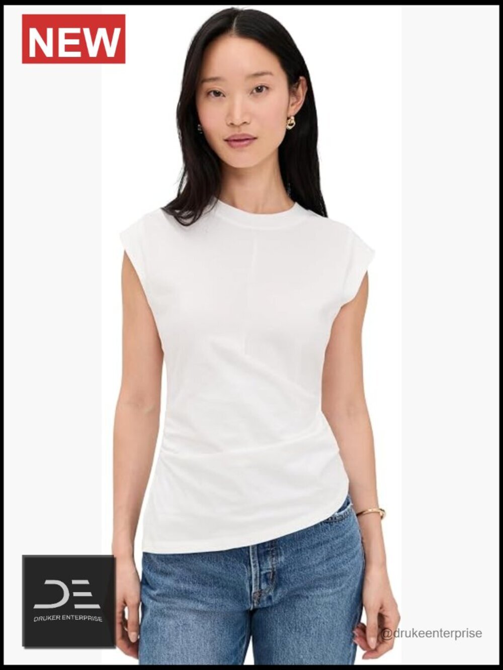 Draped Tee - Shirred Bodice - Asymmetrical Hem - Lightweight Jersey